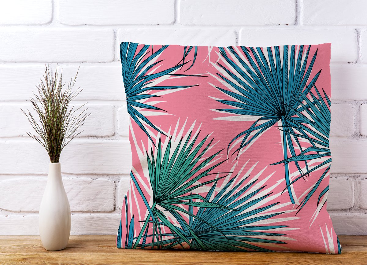 Pink Green Fan Palms Cushions