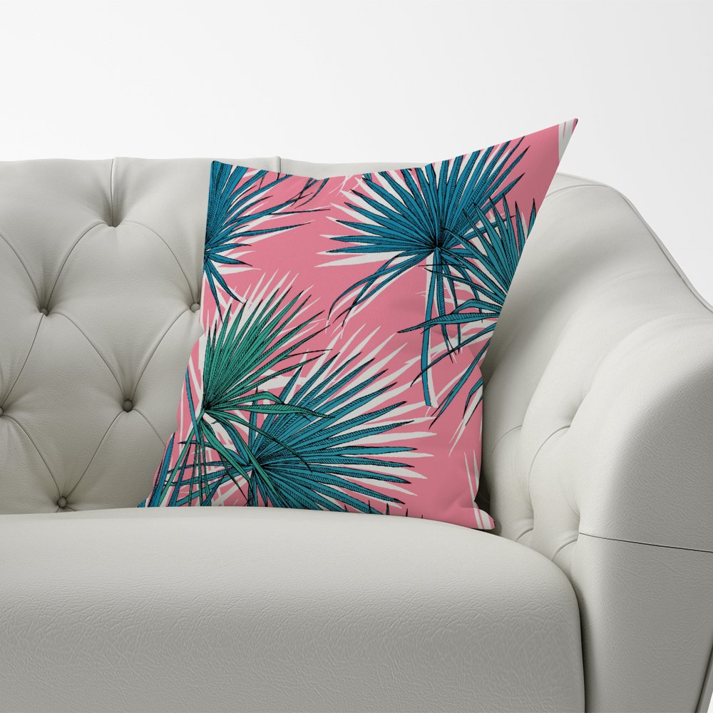 Pink Green Fan Palms Cushions