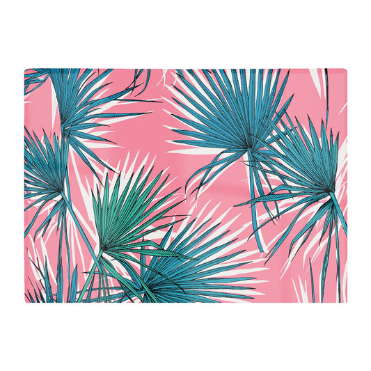 Pink Green Fan Palms Glass Chopping Board