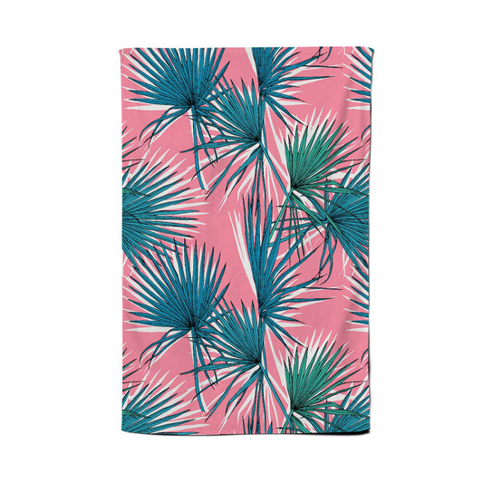 Pink Green Fan Palms Tea Towel