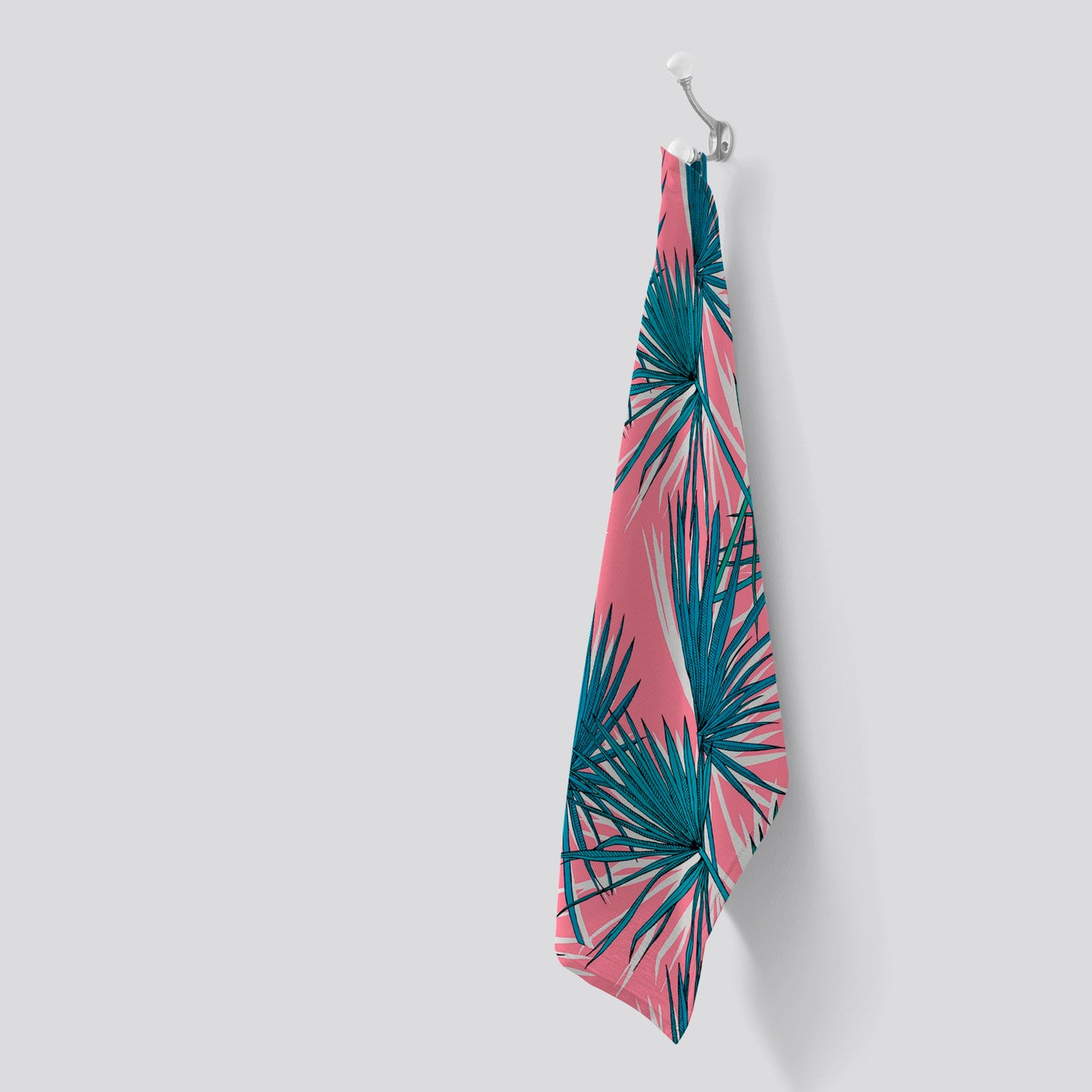 Pink Green Fan Palms Tea Towel