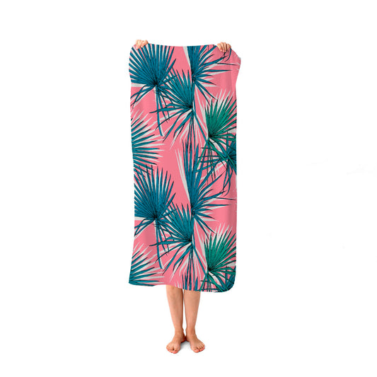 Pink Green Fan Palms Beach Towel