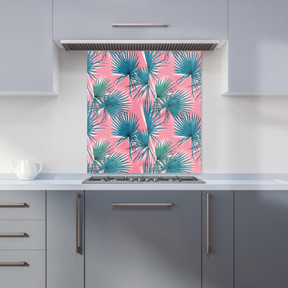 Pink Green Fan Palms Kitchen Splashback