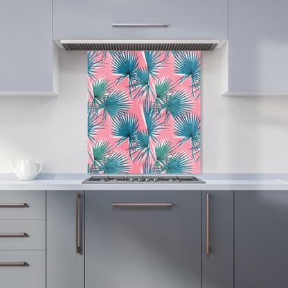 Pink Green Fan Palms Kitchen Splashback