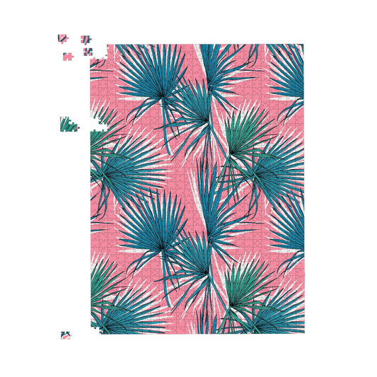 Pink Green Fan Palms Jigsaw Puzzle