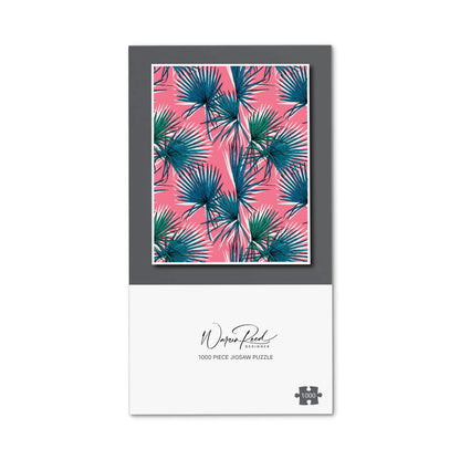 Pink Green Fan Palms Jigsaw Puzzle