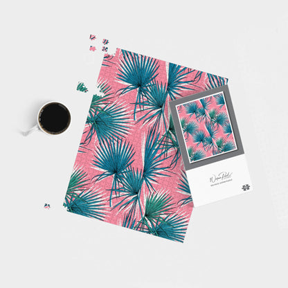 Pink Green Fan Palms Jigsaw Puzzle