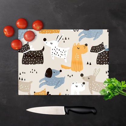 Hand Drawn Dogs Glass Chopping Board
