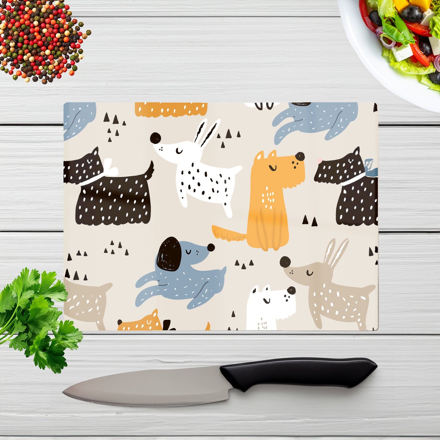 Hand Drawn Dogs Glass Chopping Board