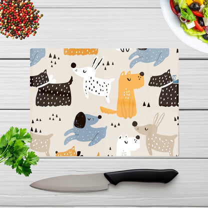 Hand Drawn Dogs Glass Chopping Board
