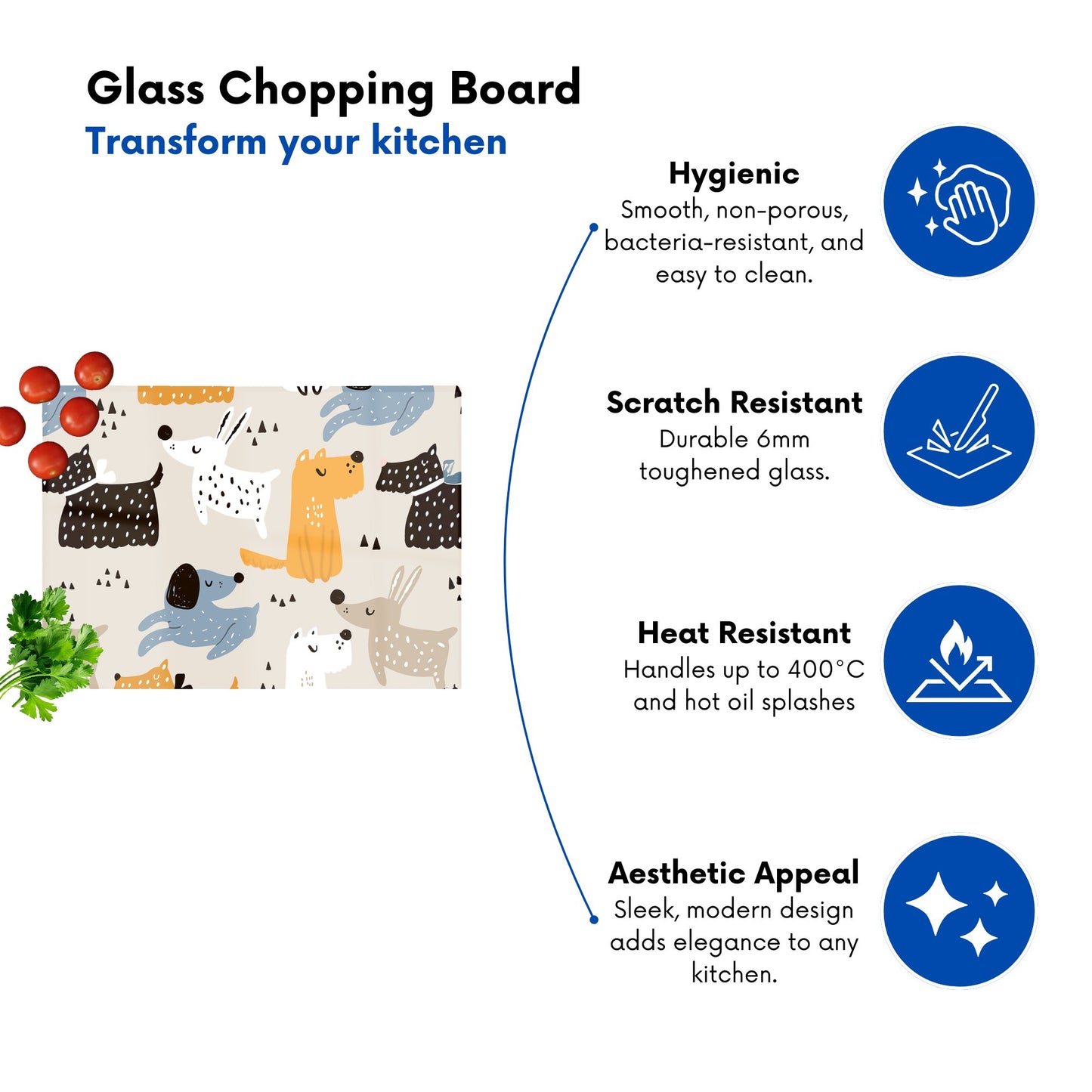 Hand Drawn Dogs Glass Chopping Board