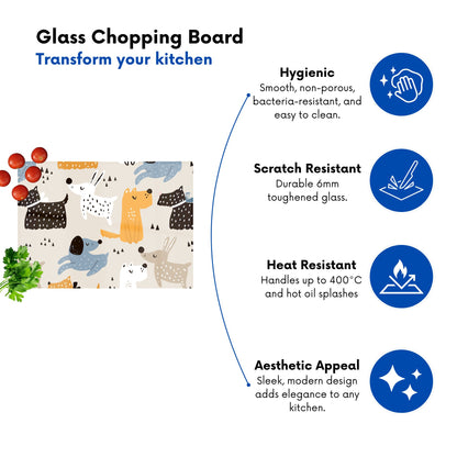 Hand Drawn Dogs Glass Chopping Board