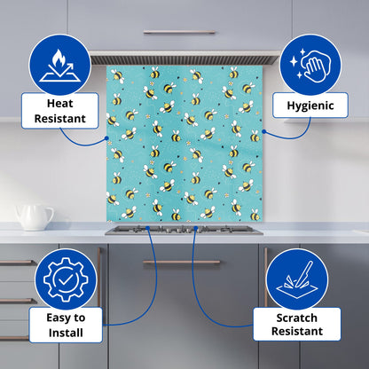 Hand Drawn Busy Bees Kitchen Splashback
