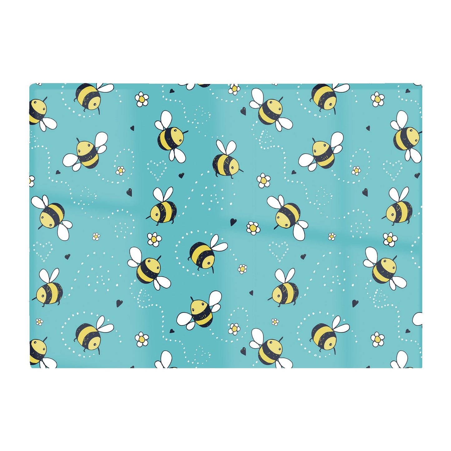 Hand Drawn Busy Bees Glass Chopping Board