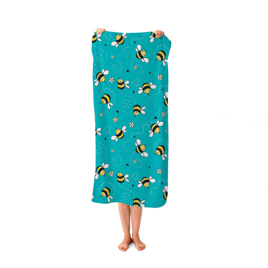 Hand Drawn Busy Bees Beach Towel