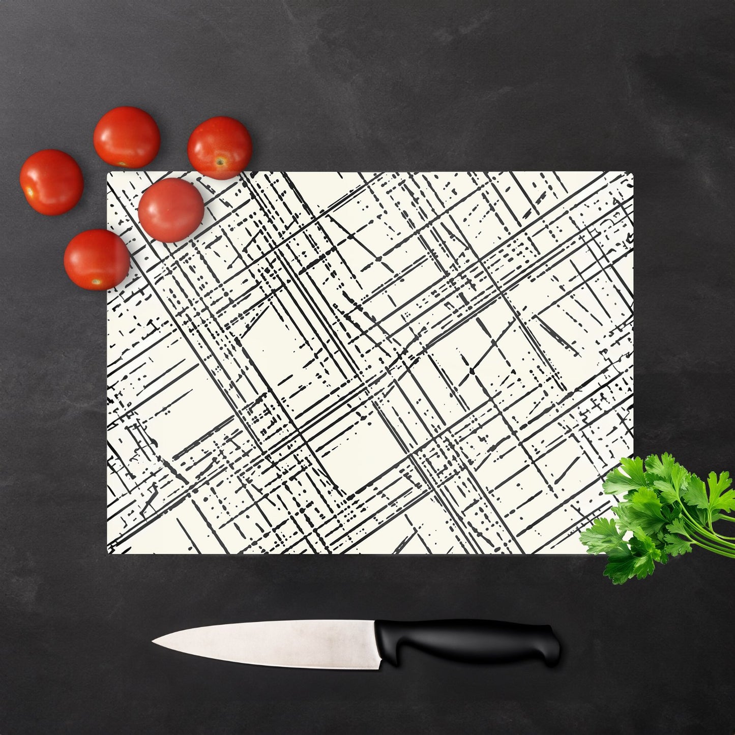 Monochrome Distressted Pattern Glass Chopping Board