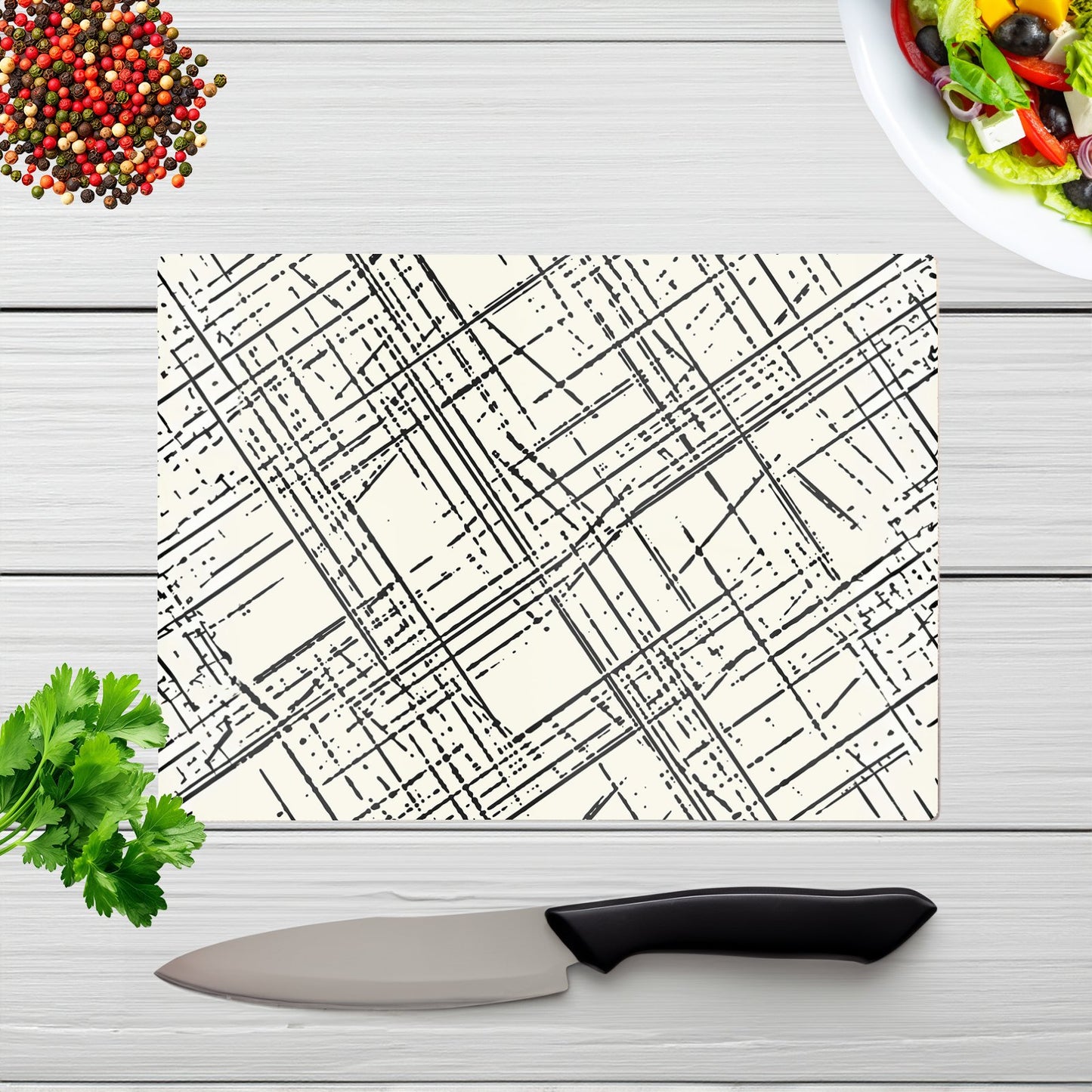 Monochrome Distressted Pattern Glass Chopping Board