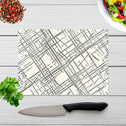 Monochrome Distressted Pattern Glass Chopping Board
