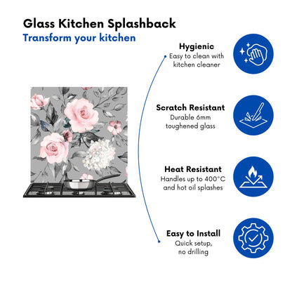 Dusty Pink Roses Kitchen Splashback