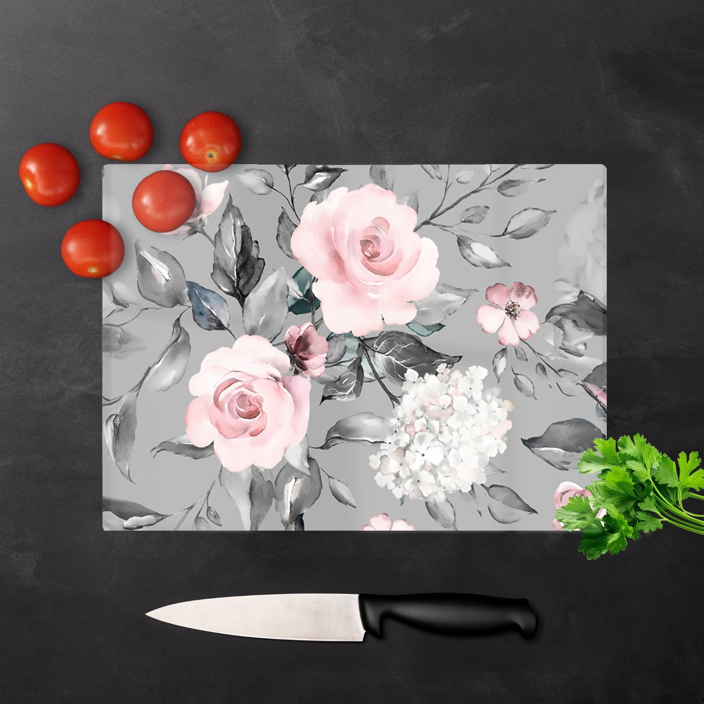 Dusty Pink Roses Glass Chopping Board