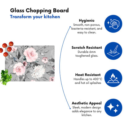 Dusty Pink Roses Glass Chopping Board