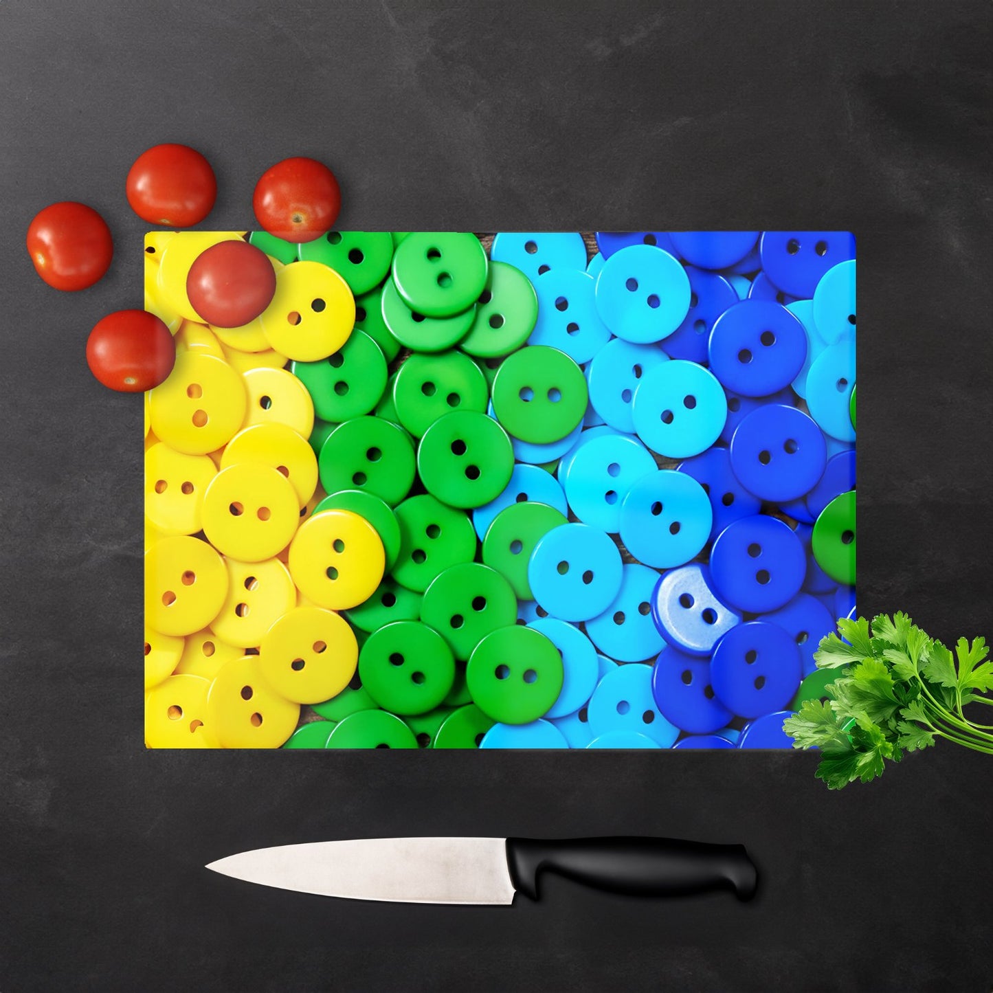 Colourful Buttons Glass Chopping Board