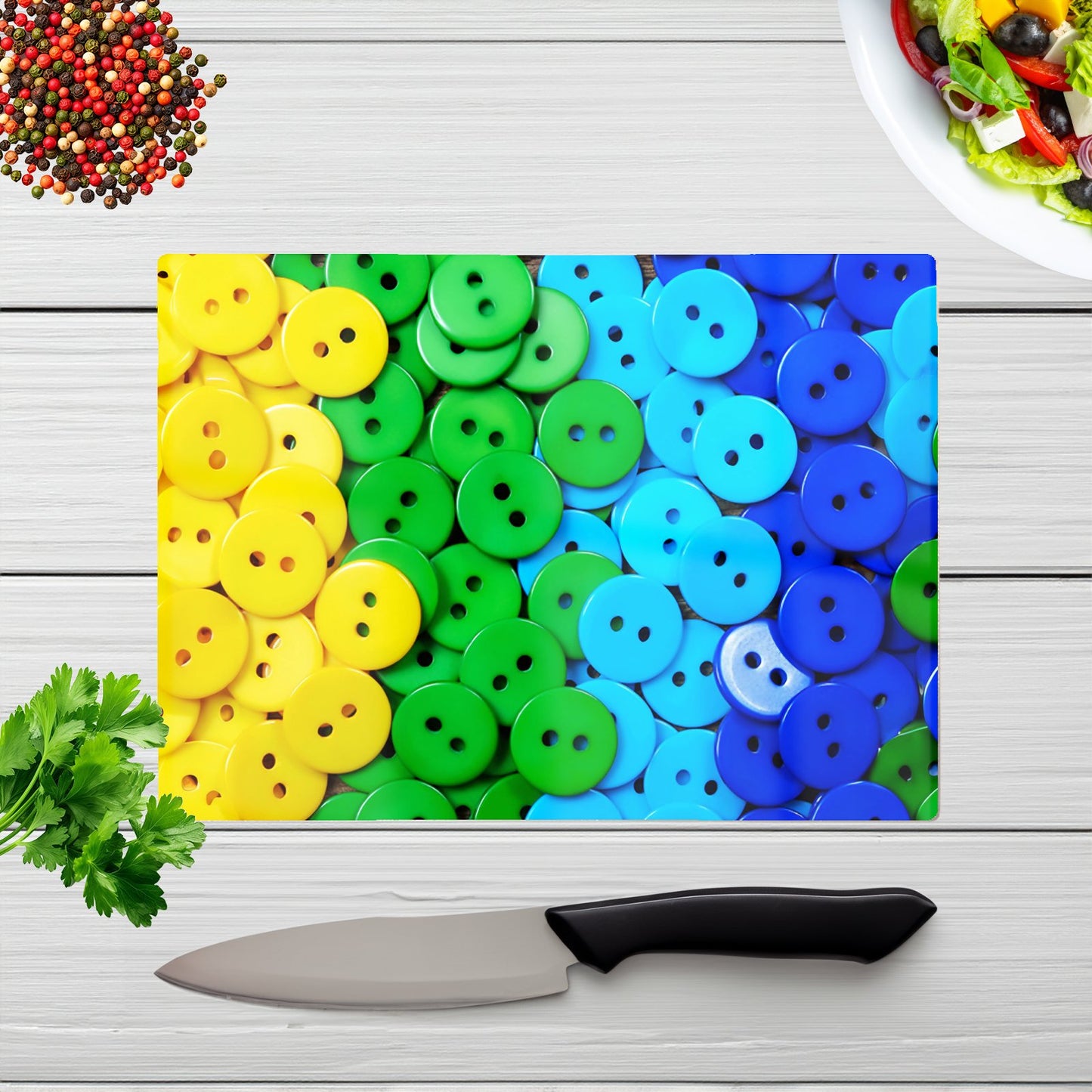 Colourful Buttons Glass Chopping Board