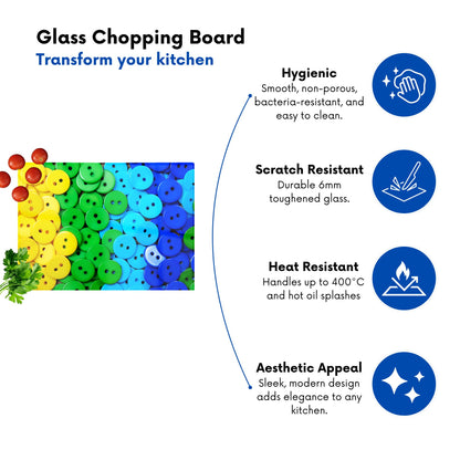 Colourful Buttons Glass Chopping Board