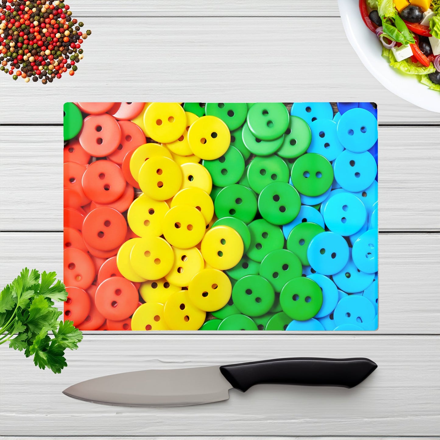 Colourful Buttons Pattern Glass Chopping Board