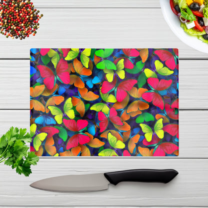 Rainbow Butterflies Glass Chopping Board