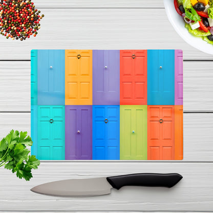 Colourful English Doors Glass Chopping Board