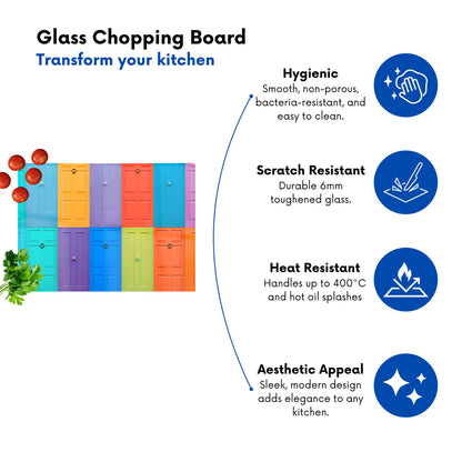 Colourful English Doors Glass Chopping Board