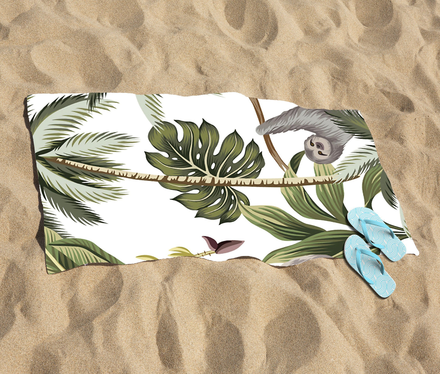 Tropical Sloths Beach Towel