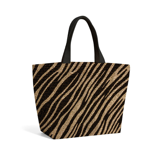 Golden Zebra Print Beach Shopper Tote Bag