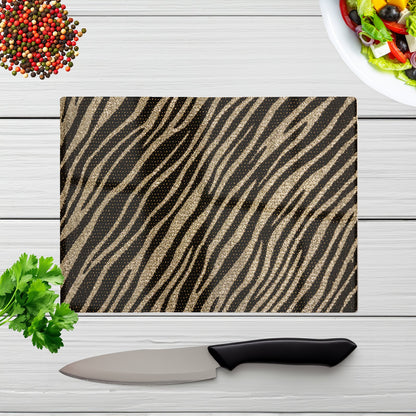 Golden Zebra Print Glass Chopping Board