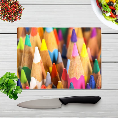 Colouring Pencils Glass Chopping Board