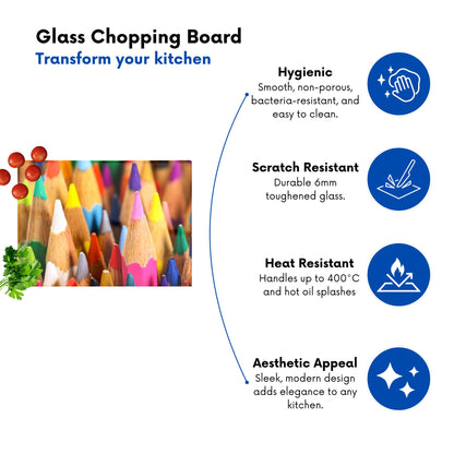 Colouring Pencils Glass Chopping Board