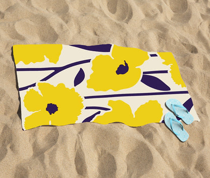 Vintage Tropical Flowers Beach Towel