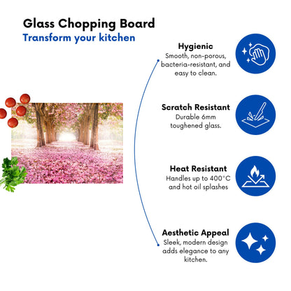 Pink Flower Tree Tunnel Glass Chopping Board