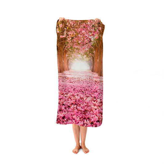 Pink Flower Tree Tunnel Beach Towel