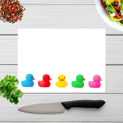 Coloured Rubber Ducks Glass Chopping Board