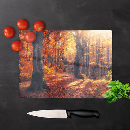 Autumn Forest Glass Chopping Board