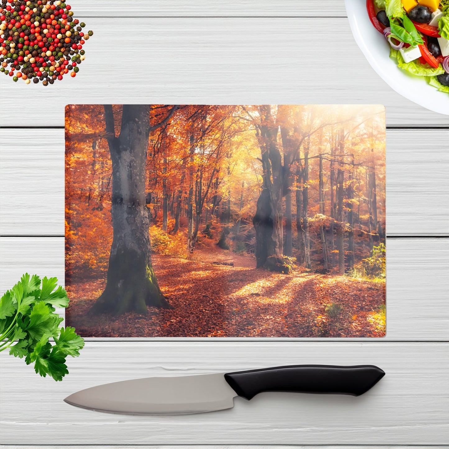 Autumn Forest Glass Chopping Board