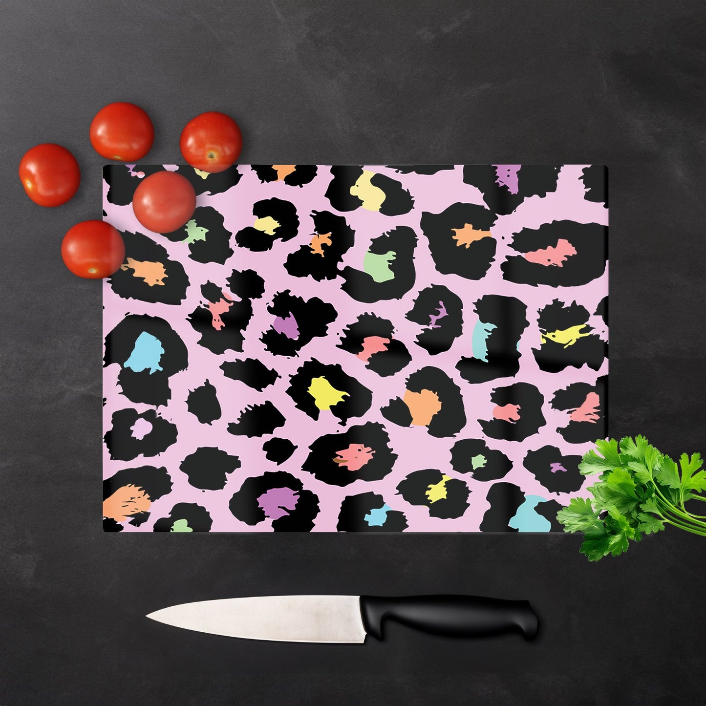 Pink Leopard Print Glass Chopping Board