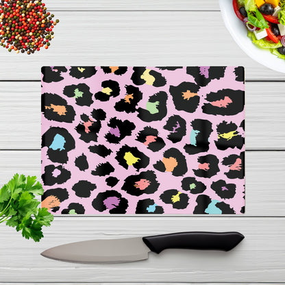 Pink Leopard Print Glass Chopping Board