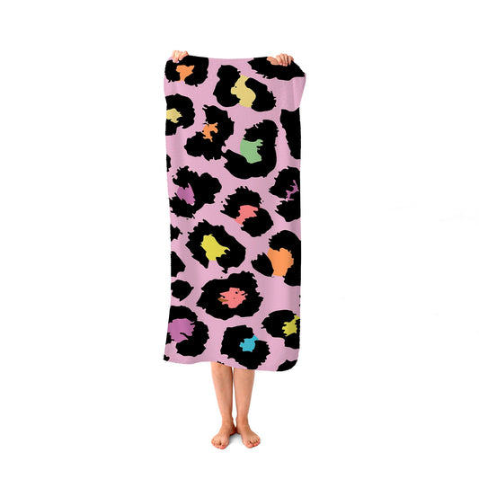 Pink Leopard Print Beach Towel