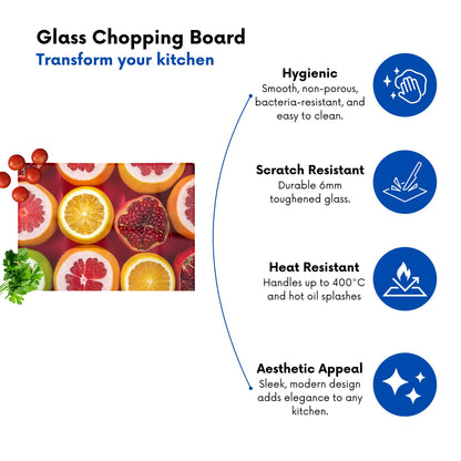 Citrus And Pomegranate Glass Chopping Board