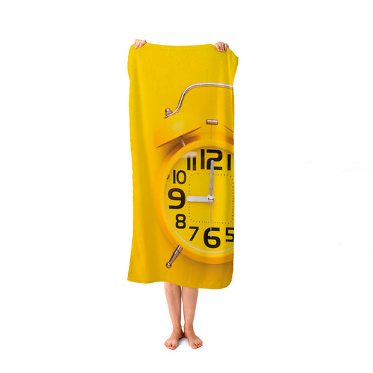 Yellow Alarm Clock Beach Towel