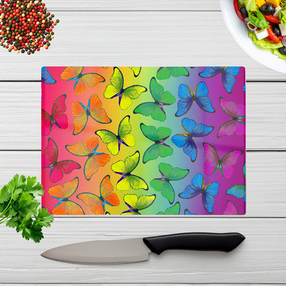 Multicoloured Butterfly Pattern Glass Chopping Board