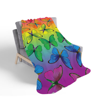 Multicoloured Butterfly Pattern Sherpa Blanket